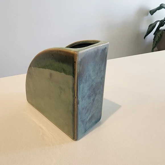 Bookend Vase Blue-Green Ceramic - Picture 3 of 8